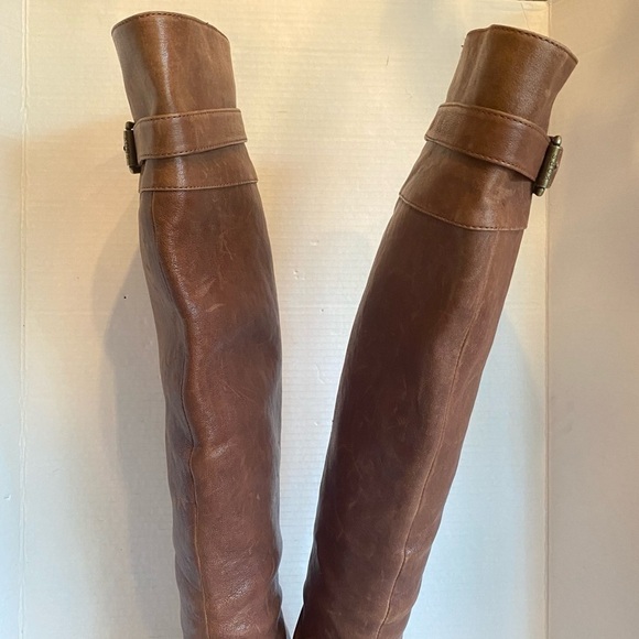 Leather Michael Kors Yolanda Over the Knee Platform Block Heel Brown Boots S z 7 - Picture 12 of 16